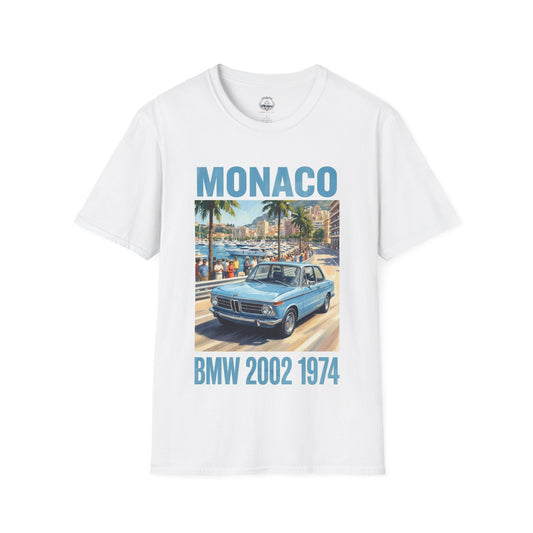 Monaco Vintage BMW 2002 Tee — 1974 Classic Car Graphic T-Shirt