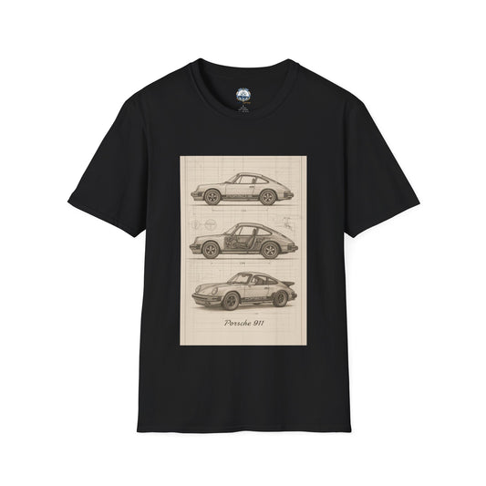 Vintage Porsche 911 Blueprint Sketch Tee